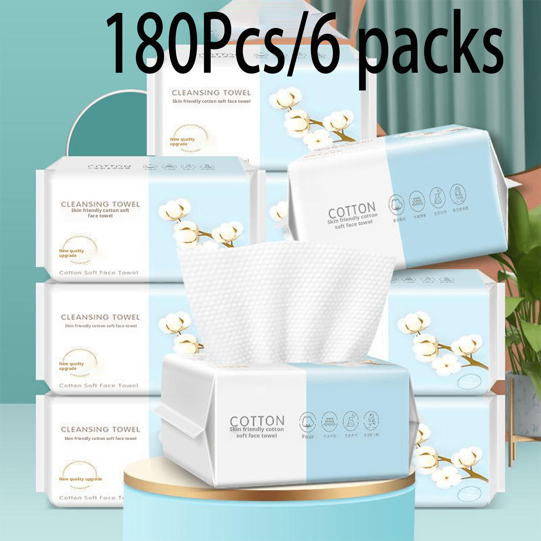 TEMU 180pcs/6packs Disposable Cleansing Towels, Soft Facial Tissues, And Durable, Extra Thick For Makeup Removal And Daily Cleansing