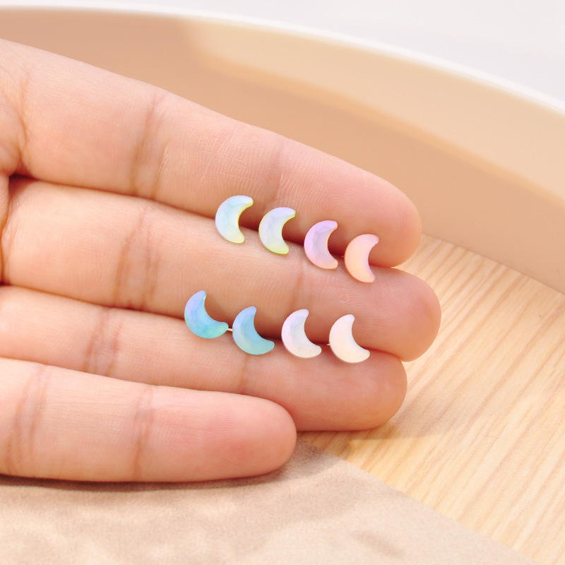 8 Pairs Moon Crescent Stud Earrings Set Resin Ear Studs for Women
