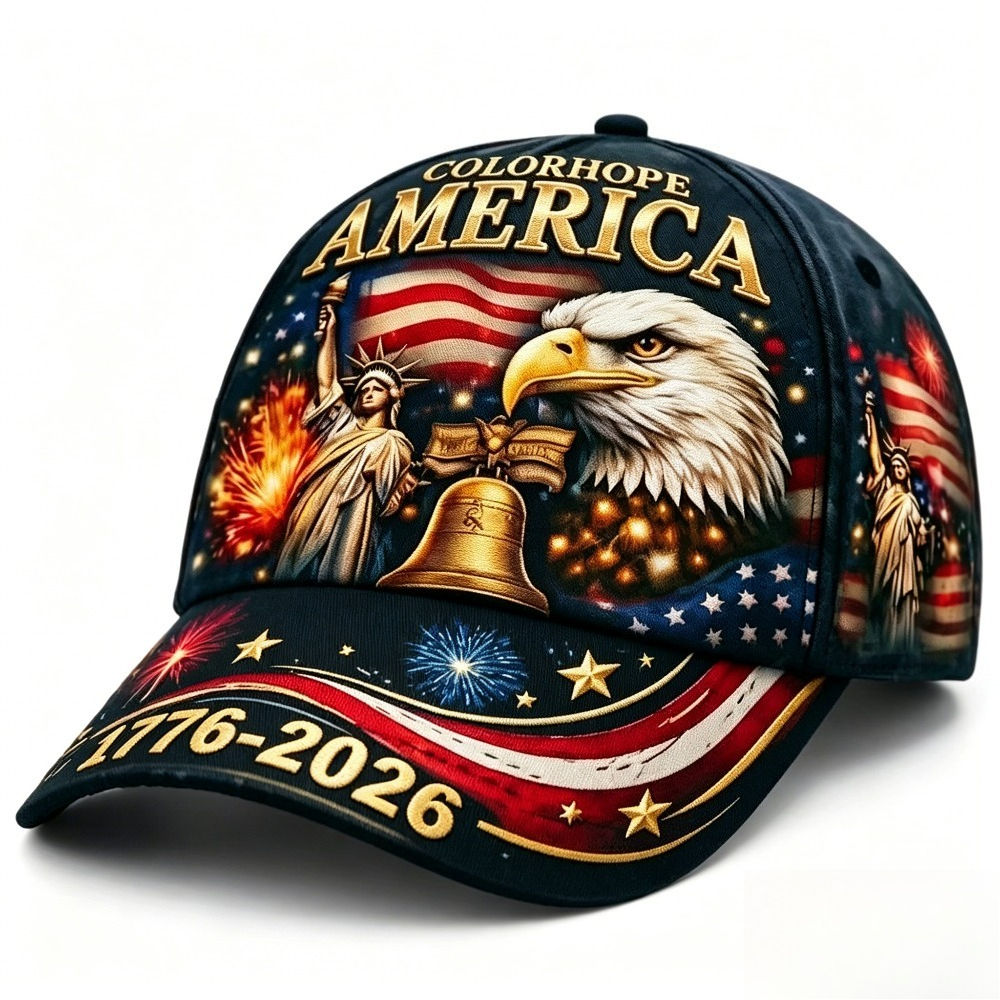 TEMU 1 Retro American Baseball Printed With Statue Of And Eagle Patterns Themed 1776-2026, Curved Brim Adjustable Dad Hat Decorated With Fireworks,