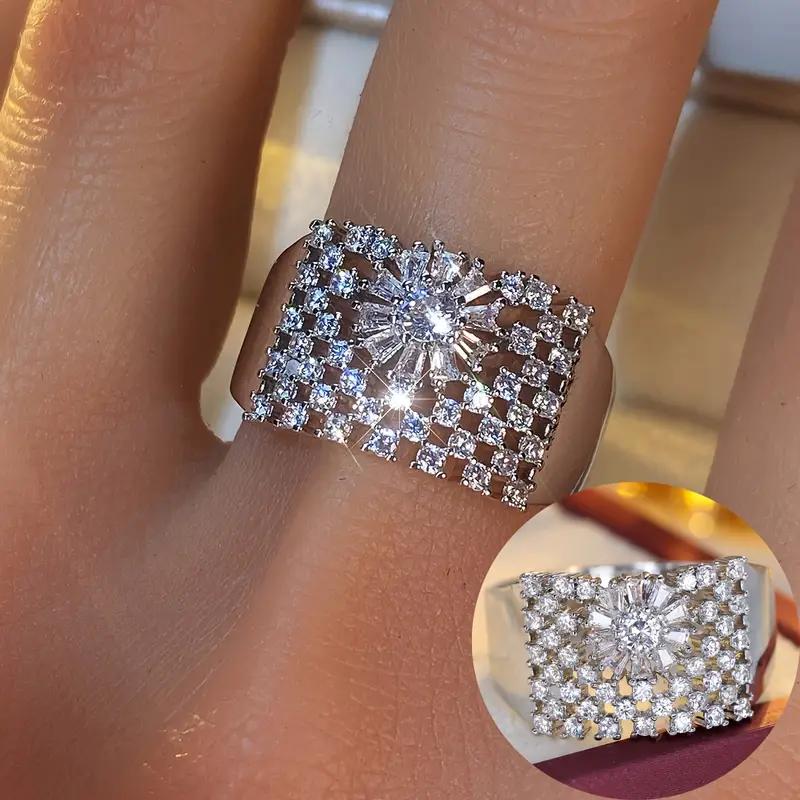Luxury Full Pave Shiny Zirconia Flower Ring