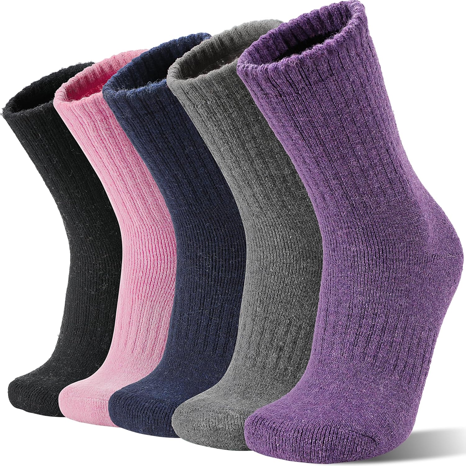 TEMU 5-pair Merino Wool Hiking Socks, Women's Men's Autumn Winter Warm Thick Cozy Work Socks, Outdoor Socks For Mountaineering, Skiing, And Outdoor