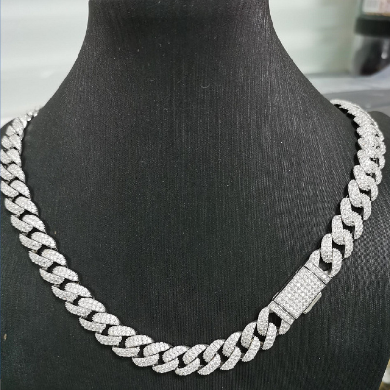 Cuban Bracelet, 14mm, 925 Sterling Silvery With, -hop Style, Unisex, Vvs1 , S925 Sterling Silvery Chain, With A Certificate Of . A Holiday.