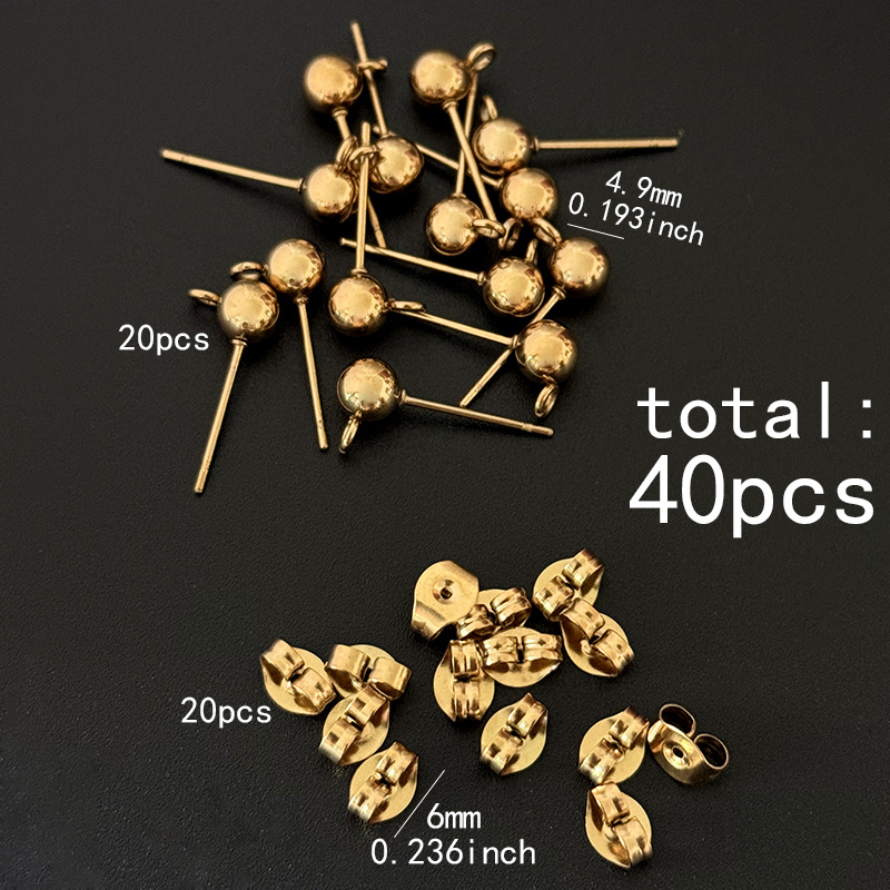 E-shop 40 Stück Farbbehaftende Edelstahl Runde Kugel Ohrstecker Stahl Runder Kopf mit Hängeschlaufe Ohrringhalter 20 Stück Ohrstecker + 20 Stück