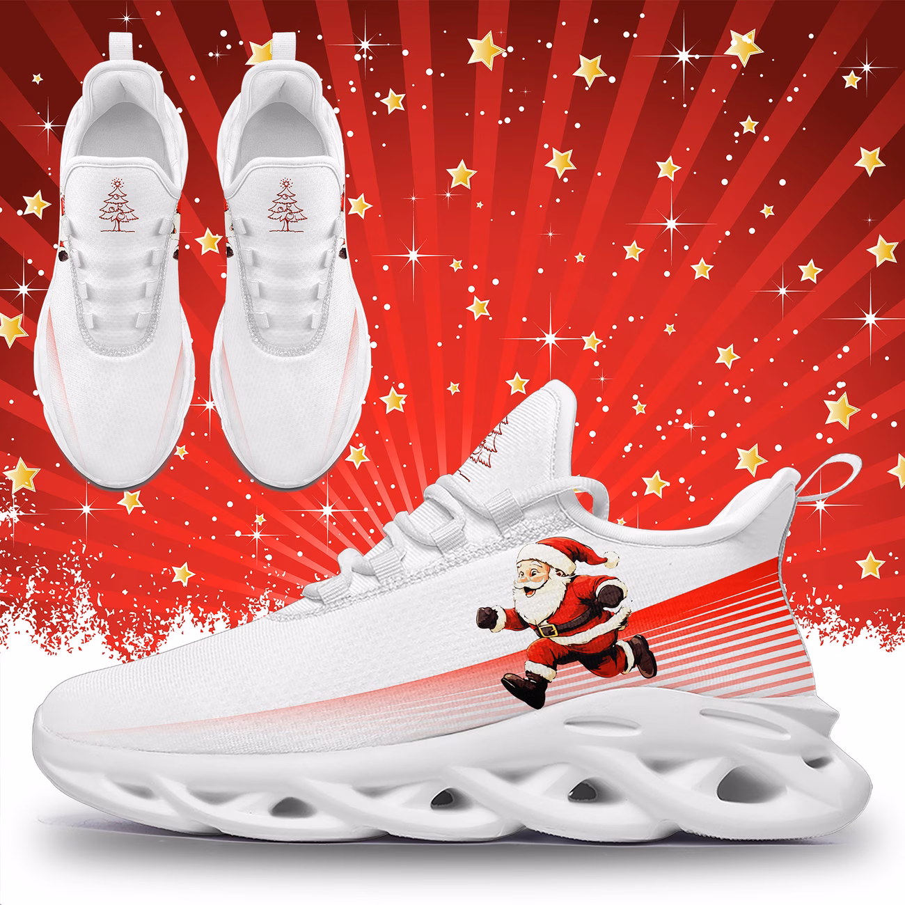 White Christmas-Themed Men'S Tennis Shoes Featuring a Santa Print,...