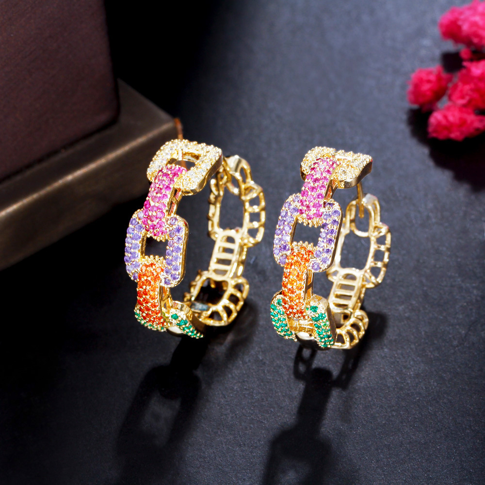 TEMU A Pair Of Rainbow Ring Color Synthetic Zirconia Women's Earrings, Gradient Color Chain Ear Rings, Earrings, Fashionable Additions For, Daily