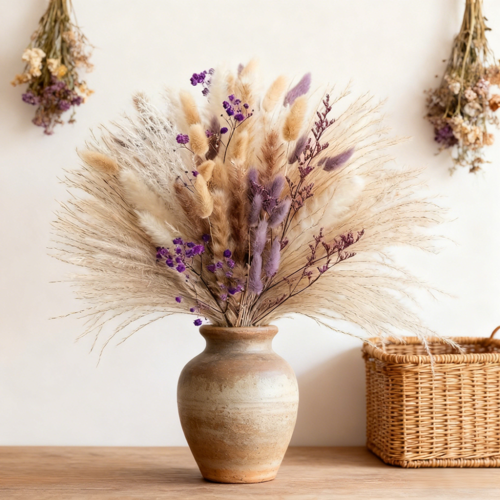 TEMU 66pcs Décoration Élégante en Herbe de Séchée Violette & Bouquet de Queue de Lapin et Roseaux | Convient pour Vase, Arrangement Floral Faux