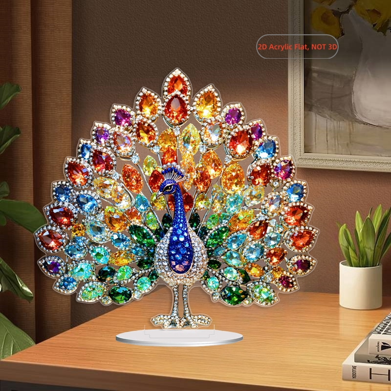 TEMU 2d Flat, 2d Flat Design, 1pc, Colorful Gemstone Base Rooster Desktop Ornament Decoration, Suitable For Home, Office, Or Garden Decor | An Ideal