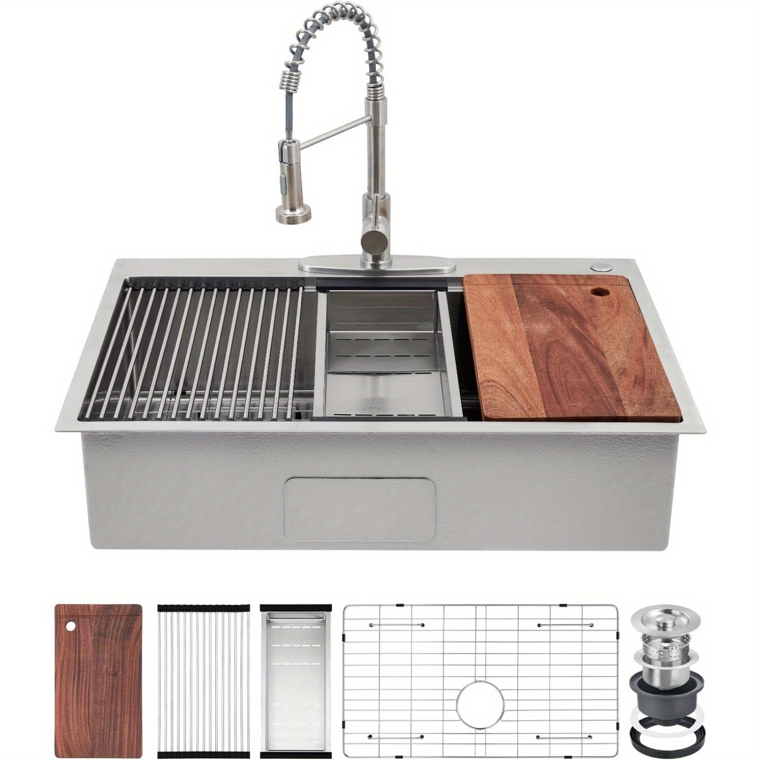 47" Stainless Steel Double Bowl Utility Sink With Pull-Down Faucet - NSF Certified, Commercial & Home Use