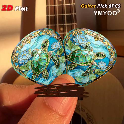 2d flat 6pcs guitar picks guitar with premium turtle and for lotus stained glass effect for guitar players and musician performance use 2d flat