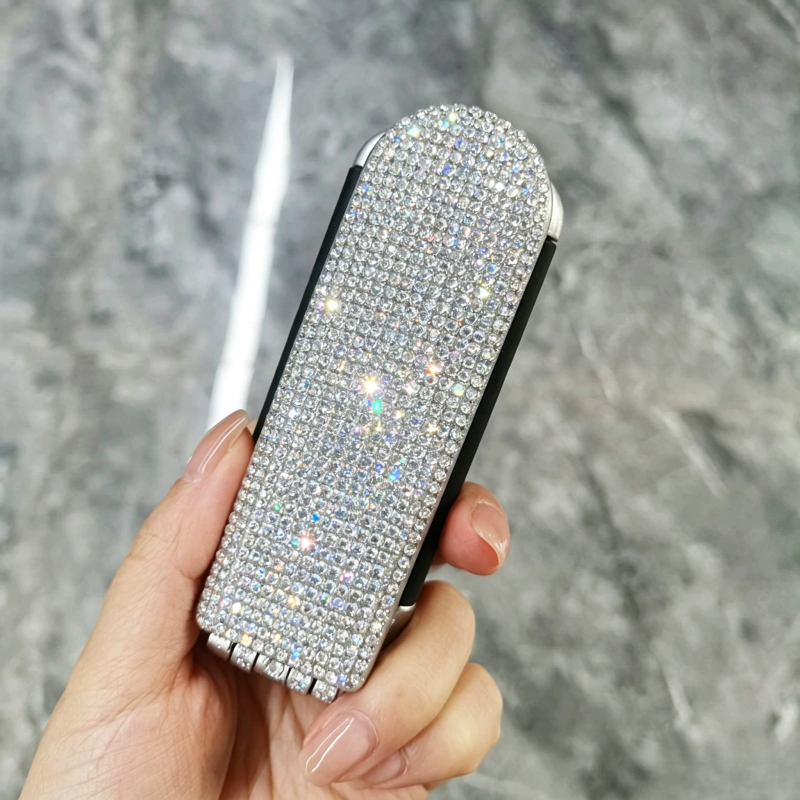 TEMU Light Luxury Rhinestone Folding Airbag Comb, Portable Mini Comb With Mirror, Women's Makeup Pad Mini Air Cushion Comb