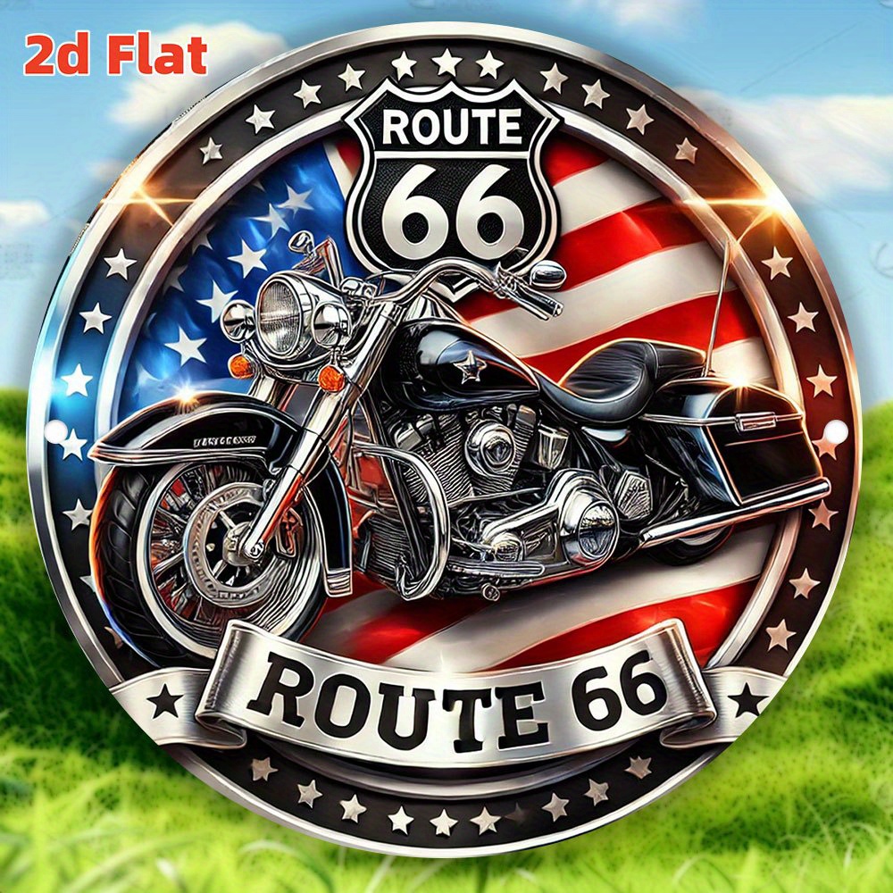 TEMU 2D Flach, Vintage Motorrad Metallaufkleber, 19.81X19.81 Cm - Retro Amerikanische Flagge Design, Aluminium Wandkunst für Zuhause, Garage, Café,