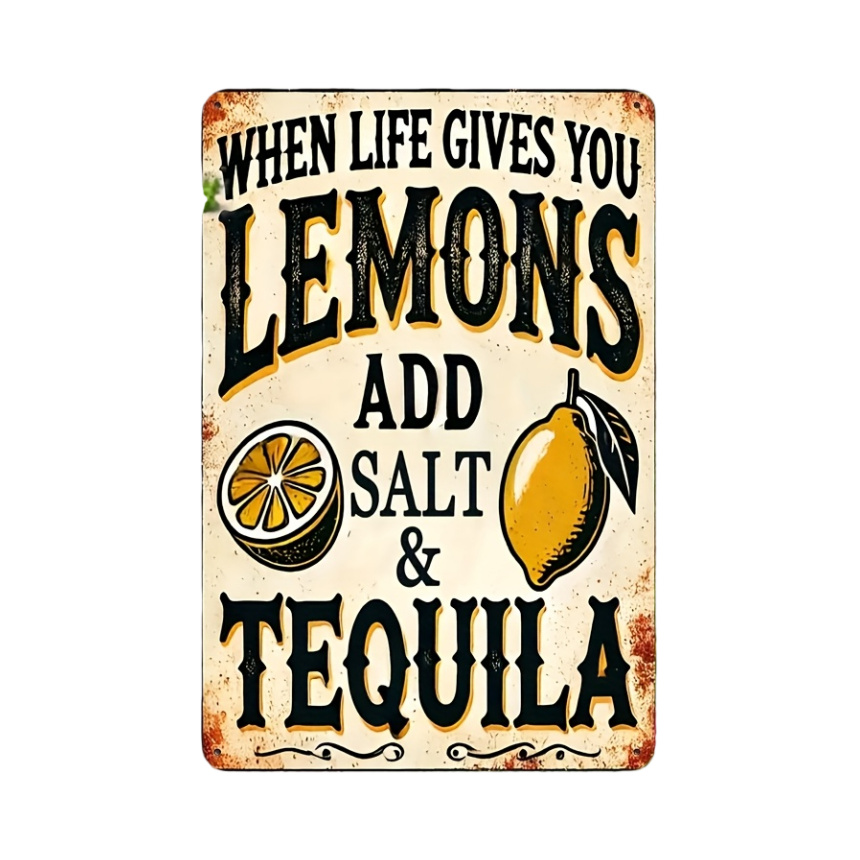 TEMU 2d Flat - 1pc Retro Style 2d Flat Wooden Wall Art Sign With The Quote " You Lemons, Add Salt And Tequila" - Humorous Bar Decor, Durable For