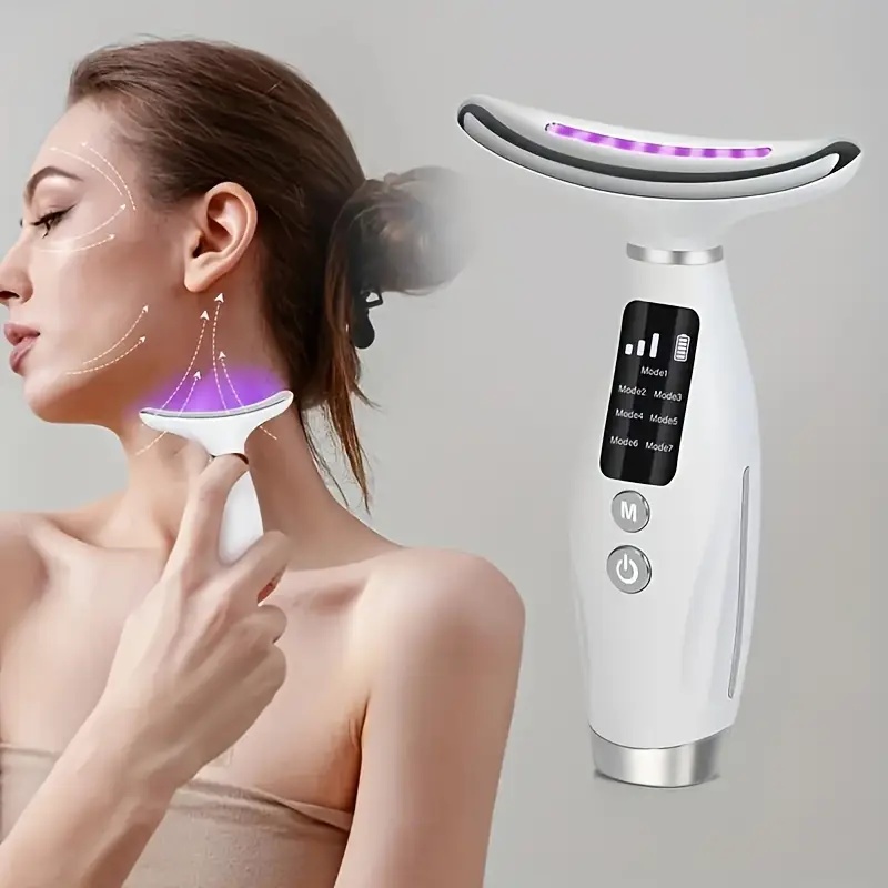 Rechargeable Facial And Neck Skincare Device, 7 , Usb Charging, Vibrating And Heating Massage, , Ideal Gift For Women, Daily Skincare Companion, Digital Display
