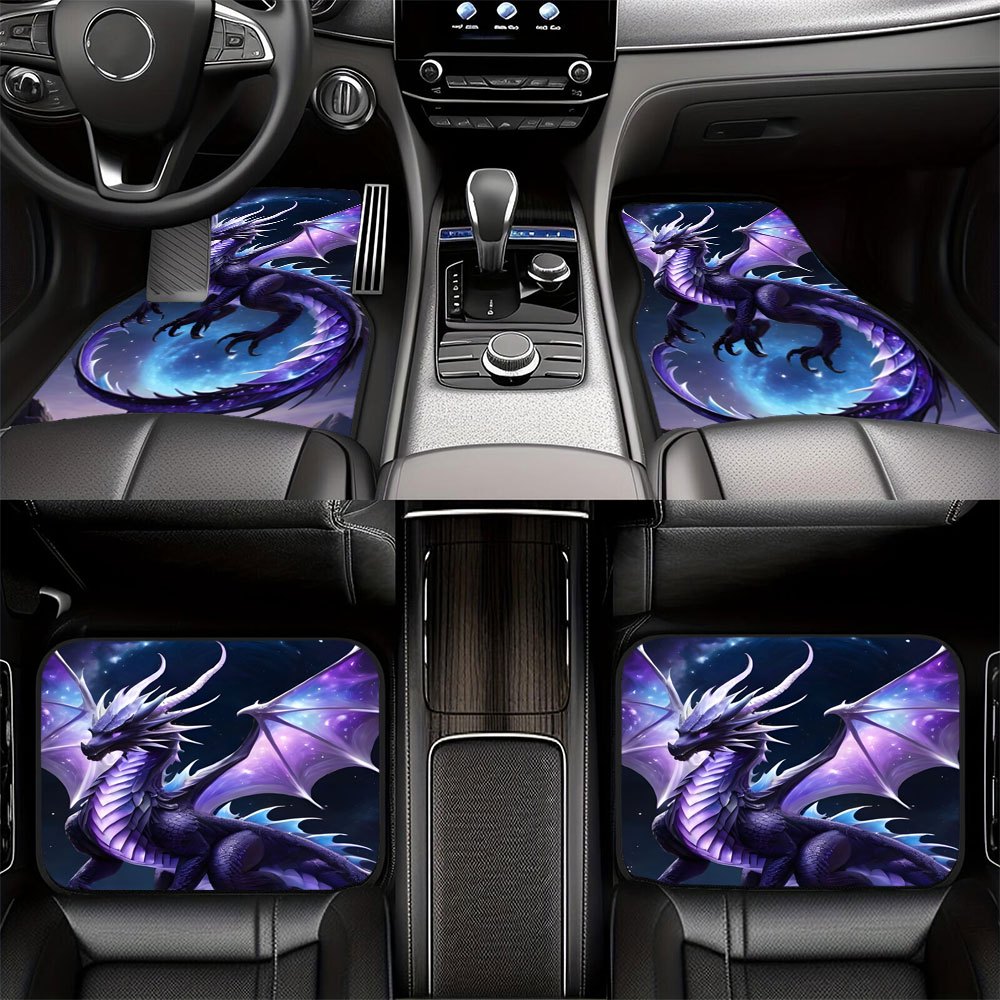 TEMU 4pcs Universal Car Floor Mats, Purple Dragon Design With Sky Background, 100%, Stylish And Protective Automotive Interior Decor, Non Slip Car