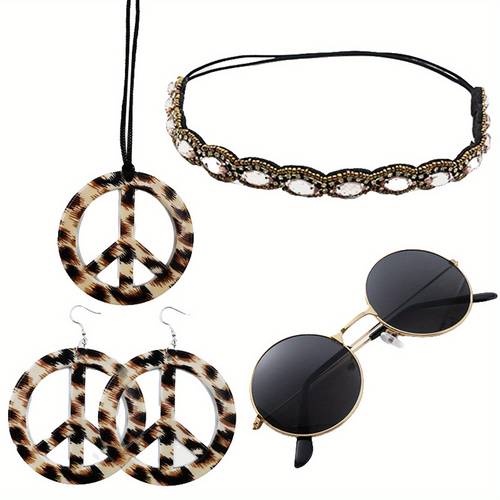 4pcs leopard peace talisman sets earrings necklace headgear fashion glasses set masquerade rave party decorations