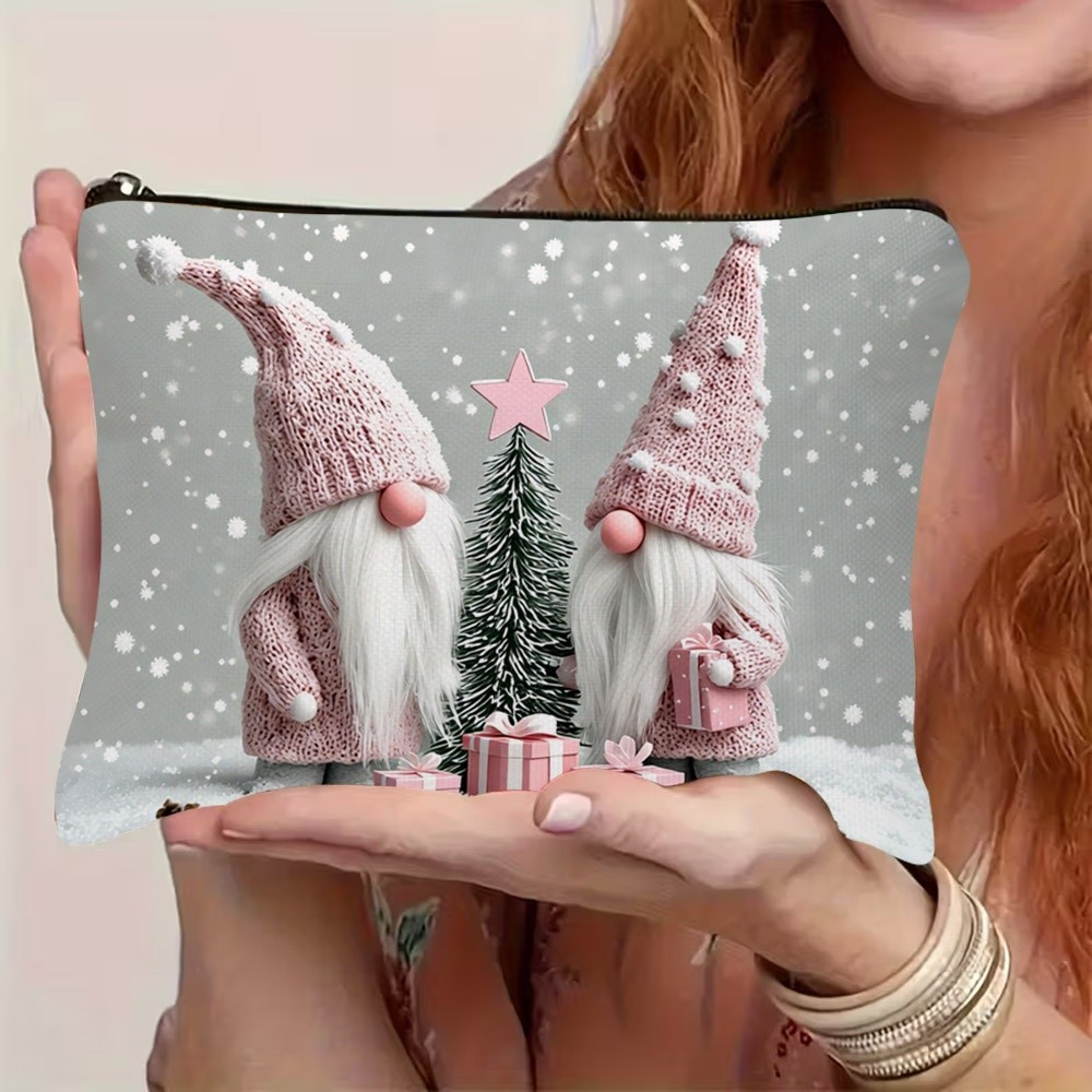 TEMU 1pc Nordic Christmas Gnome Makeup Bag - Scandinavian Winter Toiletry Organizer With Zipper Closure, Lightweight Portable Travel Cosmetic Case