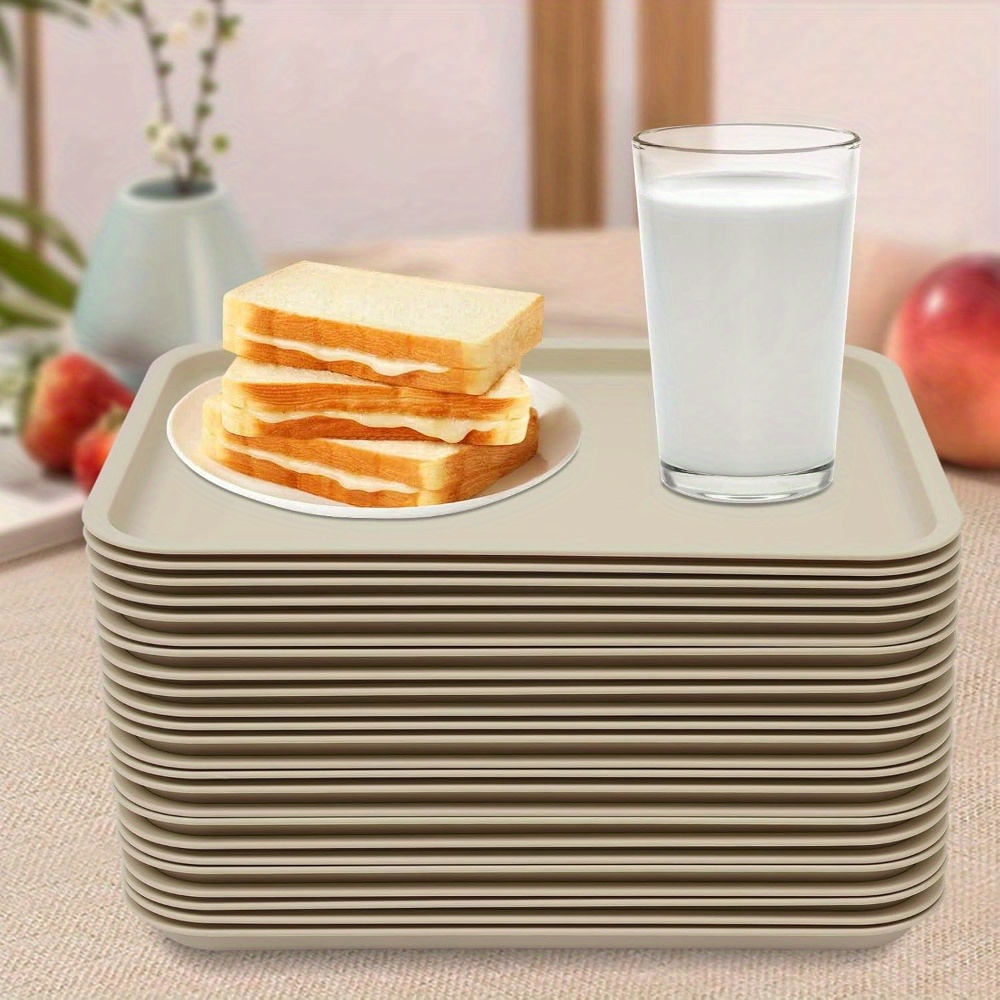 TEMU 24 Plastic Trays, Service Trays, Slip Rectangular Service Trays, Plastic Trays, And Coffee Shop Trays, Kitchen Slip 36 * 27 * 2cm Khaki Color