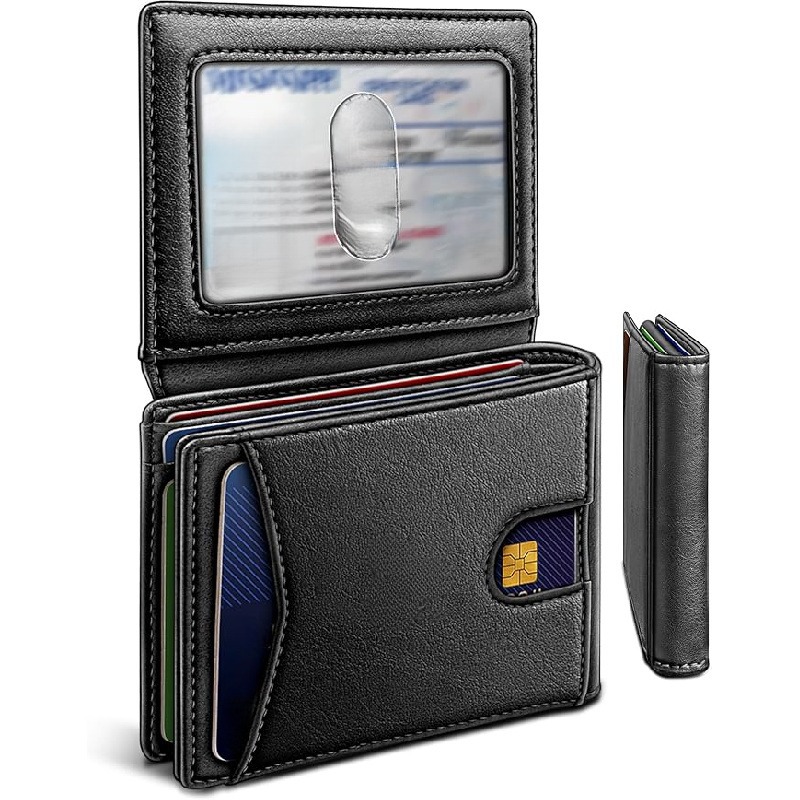 TEMU Men's Wallet With Rfid Protection, In Black, Reddish-brown, And Yellowish-brown, Made From European Pu, Featuring 13 Card Slots. Ideal For