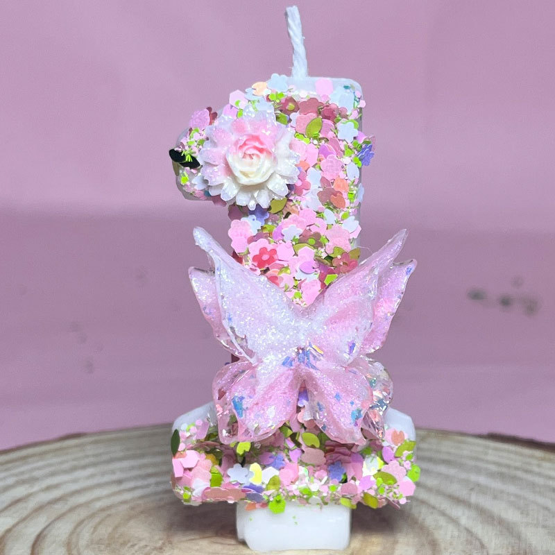 Image of New Floral Number Candles For Birthday Party Cake Decoration, Handmade Candles