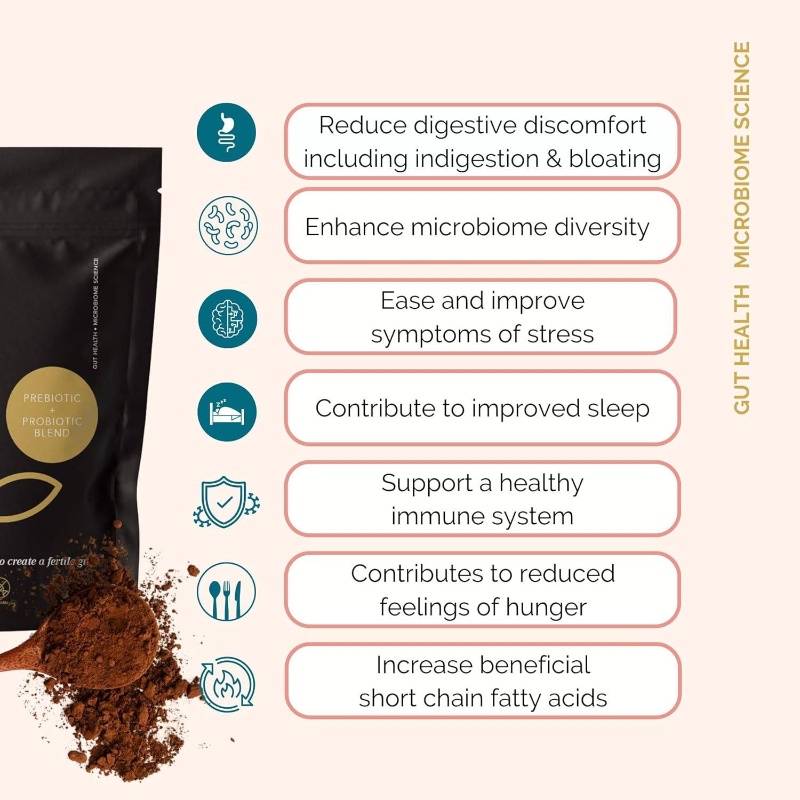 Probiotic & Prebiotic Rich Cacao Latte - Gut Health Drink with Live Cultures, Dairy/Egg-Free Digestive Supplement, Plant-Based probiotics for &, On-the-Go Nutrition (izable Ingredients)