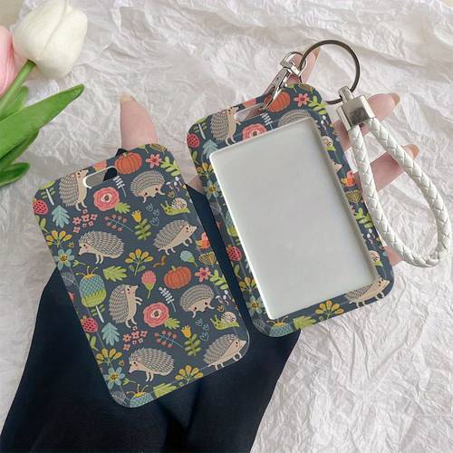 Hedgehog ID Badge Holder with Lanyard - Clear Window, Compatible with Credit Cards, Metro/Bus Passes, Nurse Student ID - Durable Plastic Card Case for Workplace, School, - Cute Hedgehog with Green Foliage - Ideal Gift for , School Essentials, Natureinspired Accessory, Sturdy Construction, Office Workers