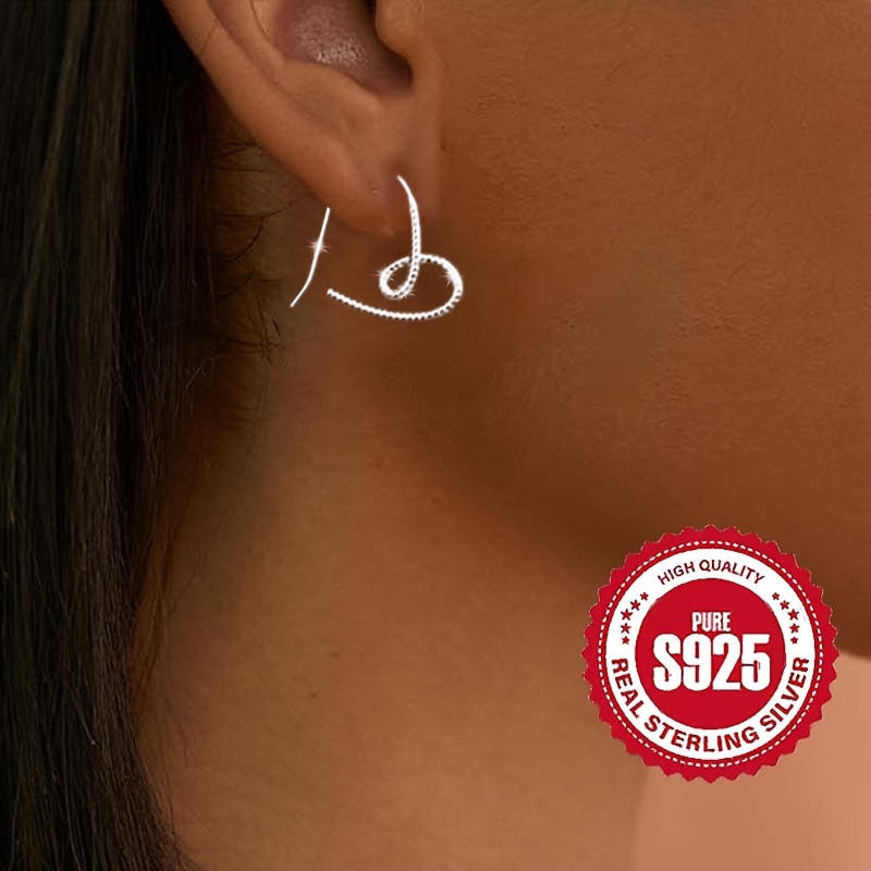 TEMU Pair Of S925 Silver Women's Twisted Ear Hooks Hypoallergenic Hoop Earrings Suitable For Daily Wear, Valentine's Day, And Mother's Day