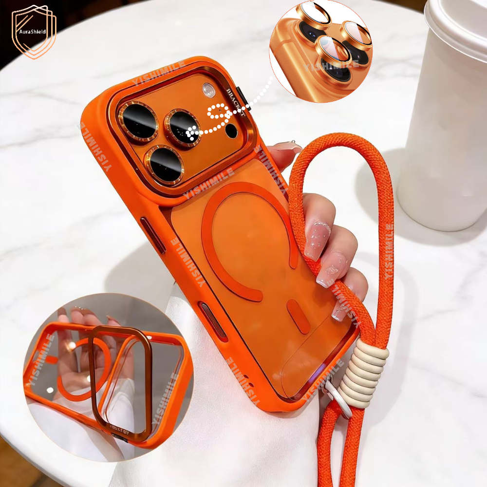 TEMU Phone Case - A Stylish Phone Case Designed For The For Iphone 17 Pro , Featuring A Phone Holder, A Lanyard, And 3 Camera Lens Protectors. It