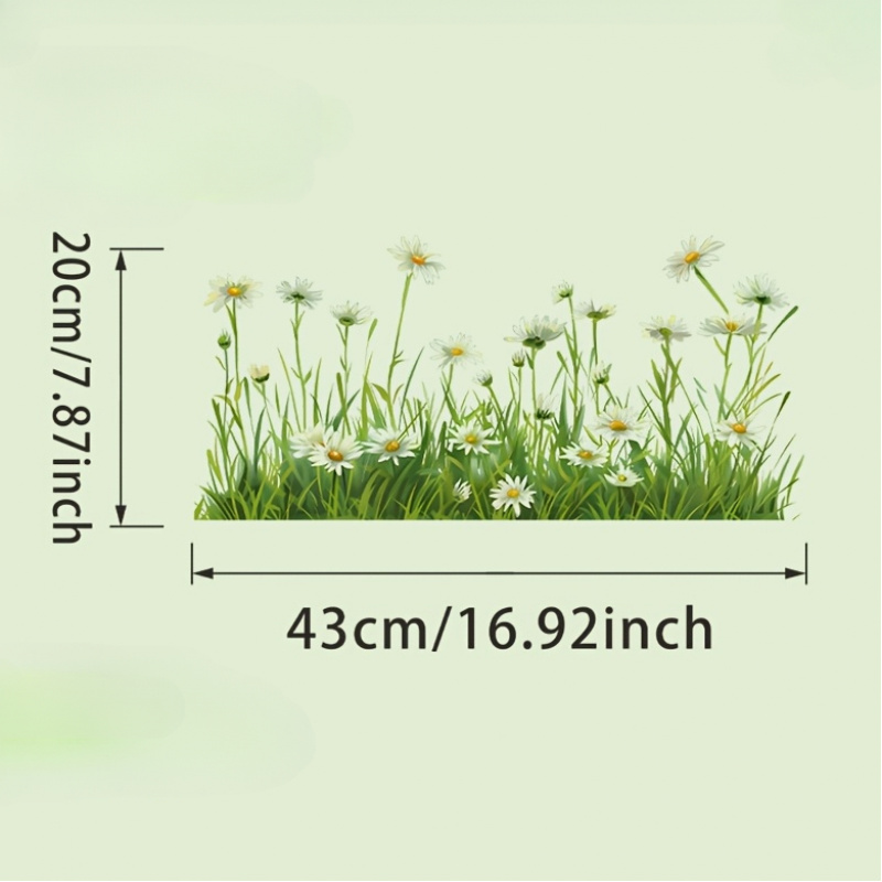 TEMU White Daisy And Grass Window Glass Stickers - Pet Electrostatic Adsorption Glass Film, No Residue, No Glue, Self-adhesive, Removable, Reusable,