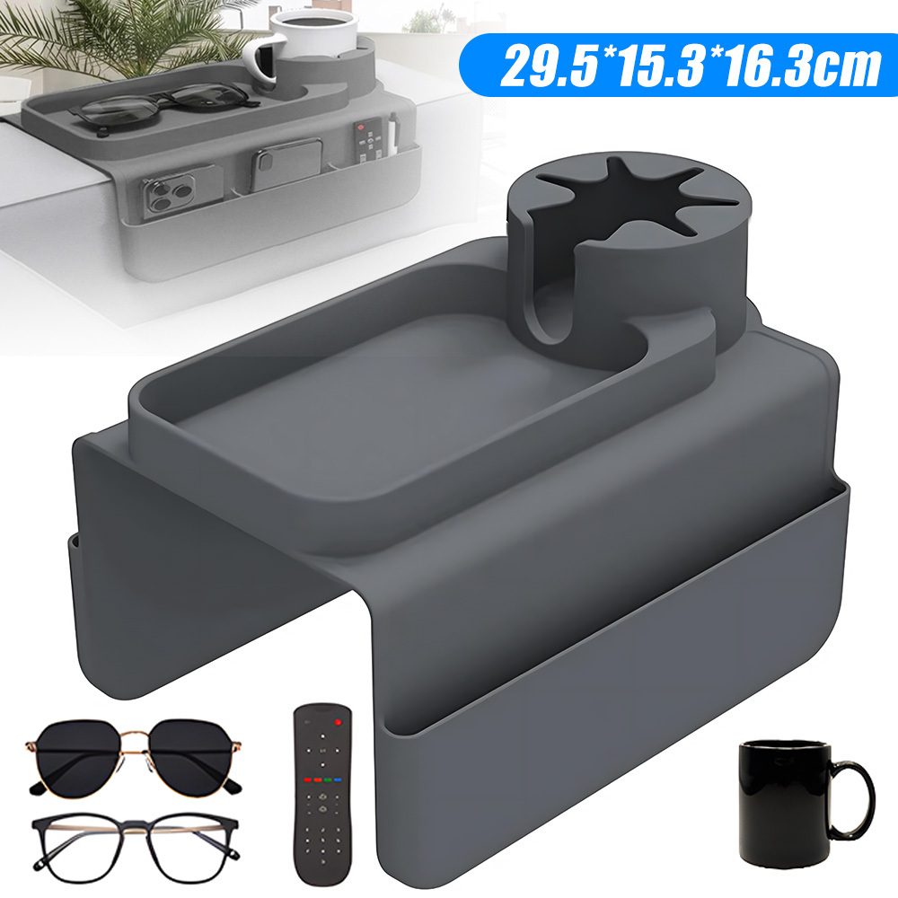 Sofa Armrest Tray With Side Pockets And Cup Holder, Multifunctional Storage Rack, Sturdy Organizer For Remote Control Phone Tablet Snacks And Drinks For Daily Home Use