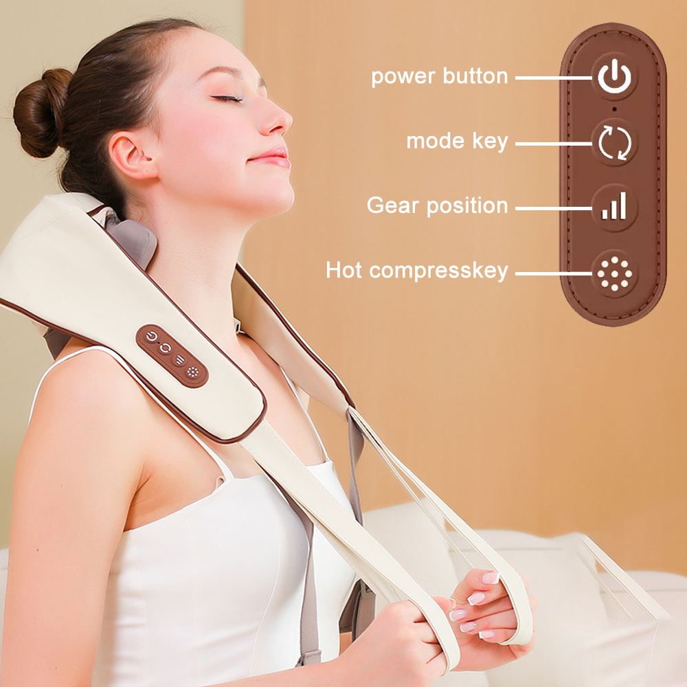 Beige USB-Powered Neck and Shoulder Massager with Heat - Deep Tissue Shiatsu Kneading for, Adjustable Strap for Neck, Back, or Leg Support, Perfect Gift for Mom or Dad, Leg Support Massager | Ergonomic Massager | Secure Fit Design, Neck Massager