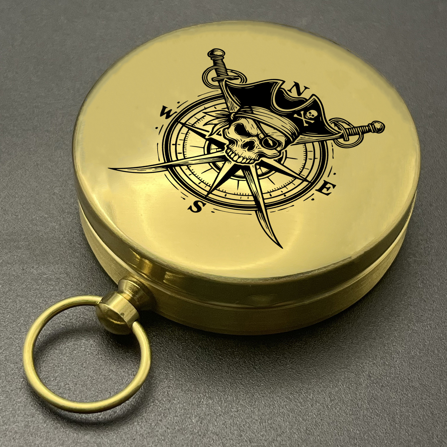 TEMU 1pc Brass Pirate Compass Design Pocket Watch - Golden-tone Portable Camping Compass With & Engraving, Car Accessory, Perfect Gift For , Travel Accessory | Design |