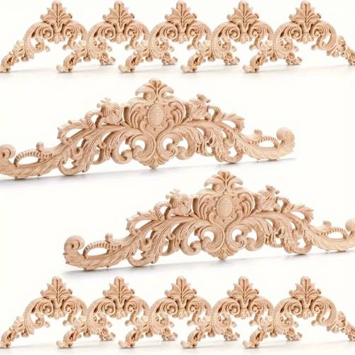 12pcs Elegant Wooden Decorations with Intricate Carvings - Natural Wood Pieces for Furniture, Cabinets, Dressing Table, Wardrobe, and Home Decor, Furniture Ornaments | Decorative Wooden Decorations | Carved Wood Pieces, Wooden Ornaments, Furniture Patches