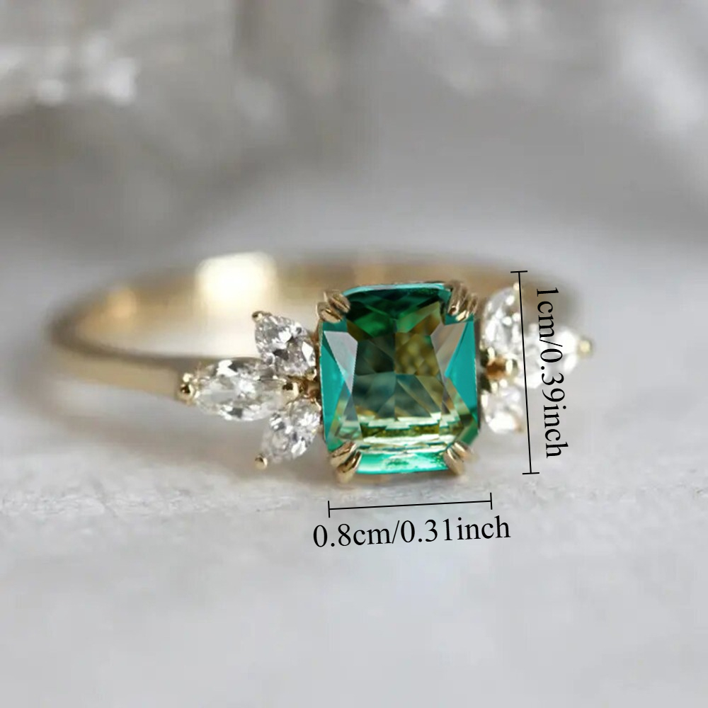 Women's Fashion Luxury Inlay Green Square Shape Synthetic Zircon Ring