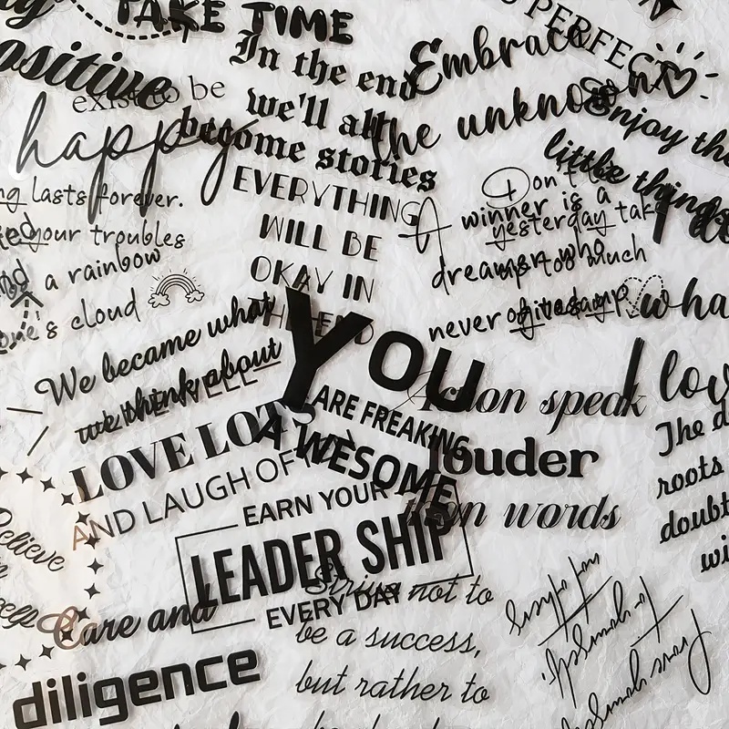 TEMU 50 Black And White Inspirational English-themed Stickers, Cute Self-adhesive Stickers, Suitable For Journal Diy Collages And Scrapbooking