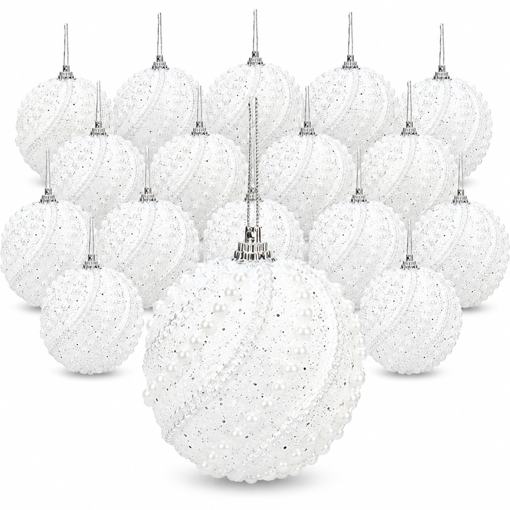 TEMU 16-pack Christmas Ball Ornaments, 2.36-inch Glitter Pearl Beaded Decorative Balls With Hanging Cords For Christmas Tree, Holiday Party, Wedding,
