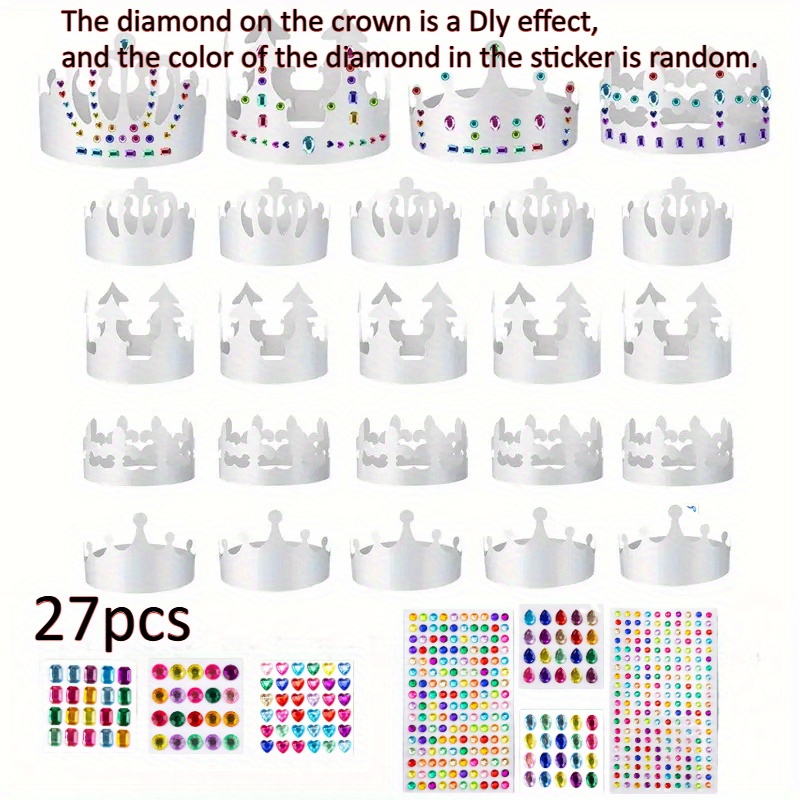 Image of 27pcs Crown Set - Party Hats, Dress Up Headpieces, Including 20 Crowns And Stickers(sticker Styles Are Random), Blank Headpiece Crown Div Party Crown, Homemade Crown With Diamond Stickers