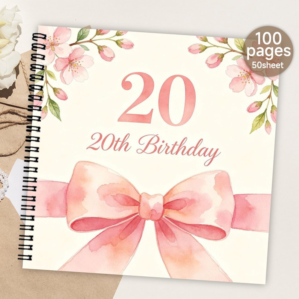 TEMU 'or 1 pièce, ' pour invités 20e anniversaire avec nœud et roses aquarelle, cadeau significatif et album souvenir pour et
