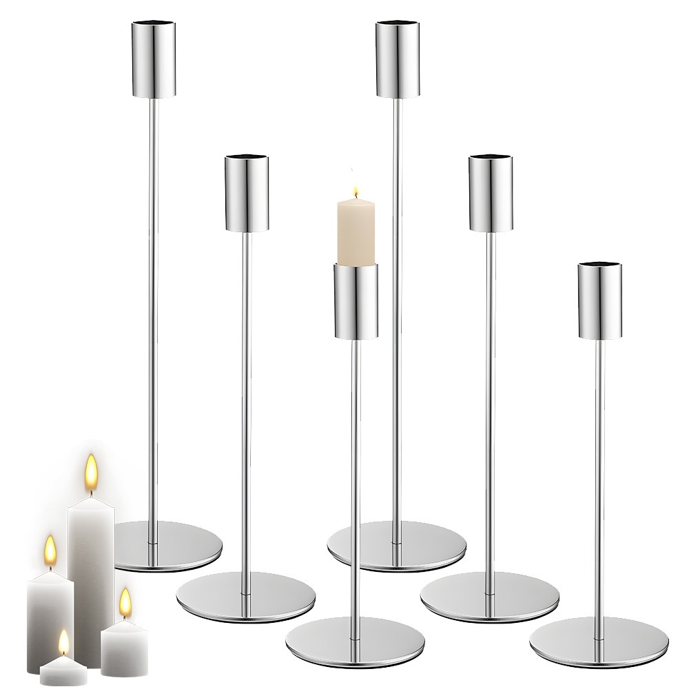 Premium Metal Candelabra Set Of 6, 3 Height Options 33cm, 28cm, 23cm With Anti-slip Bottom, Candle Holders For Wedding, Birthday And Event Table Decoration