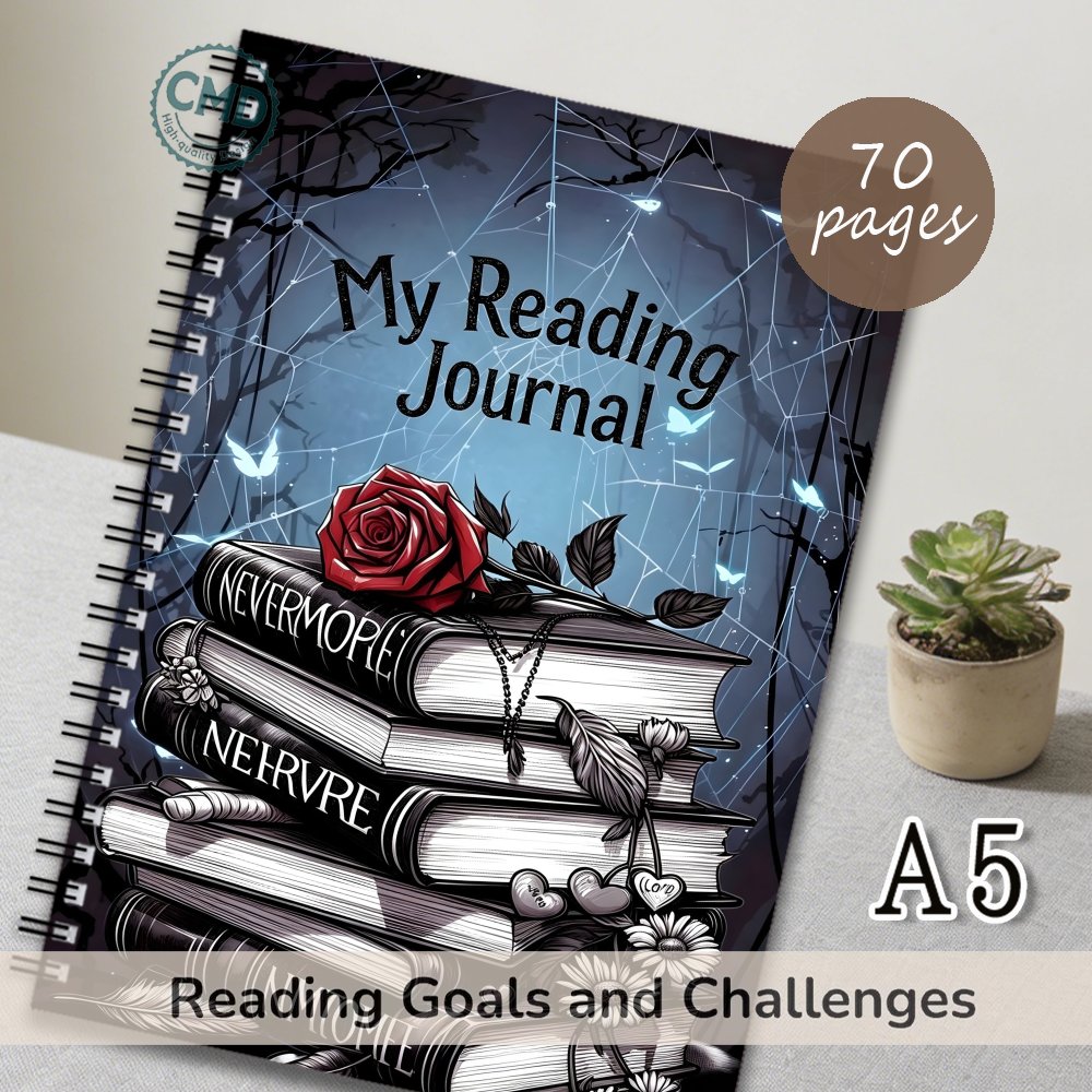 TEMU 1pc Cmd My Reading Journal: Gothic Book Planner & Reading Suitable For, Vintage Book Log With Spiral Binding, Undated , Compact Book Journal For