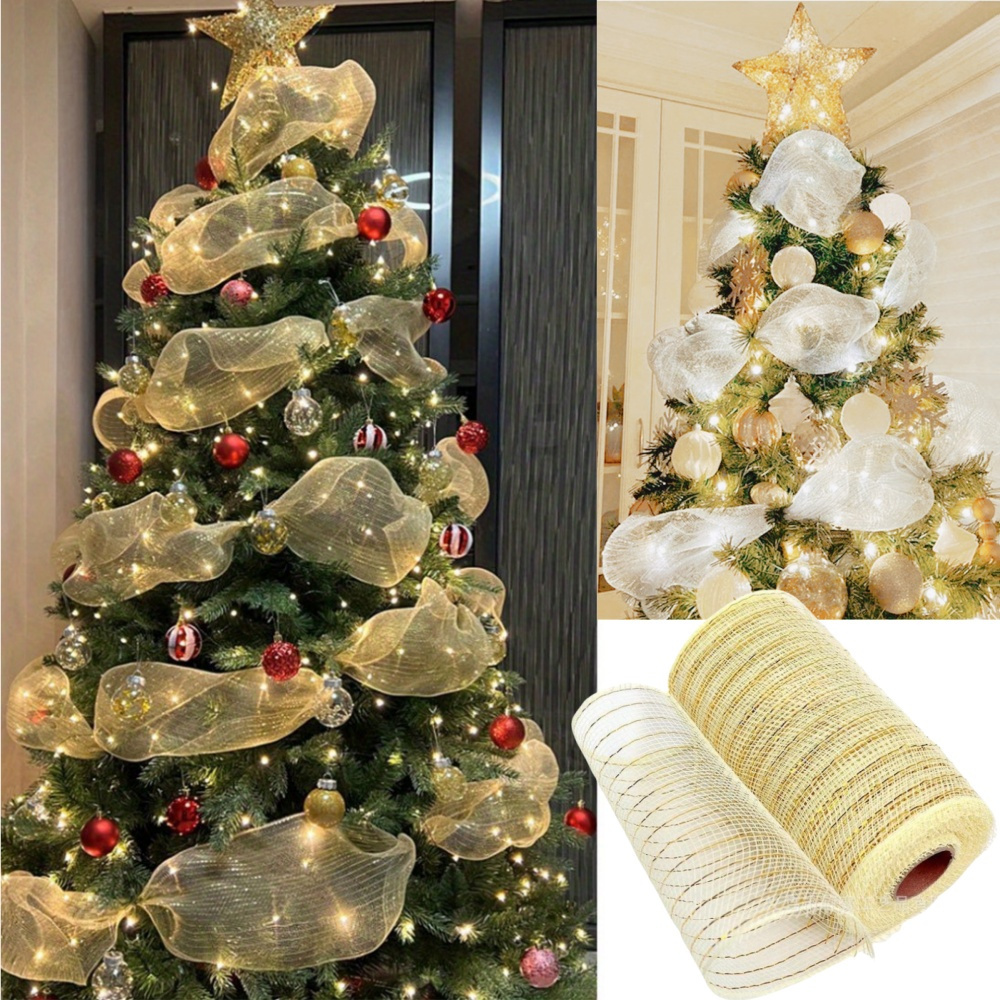 

15cm 10yards Christmas Ribbon Tree Decoration Mesh Tulle Roll Fabric Pendant Merry Christmas Decor For Home 2024 Gifts Diy New Year