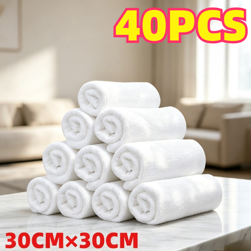 TEMU 40pcs Large Capacity White Square Towels | 11.8 Inches * 11.8 Inches Durable Towels, Soft And Portable Small Washcloths, Portable Towels For