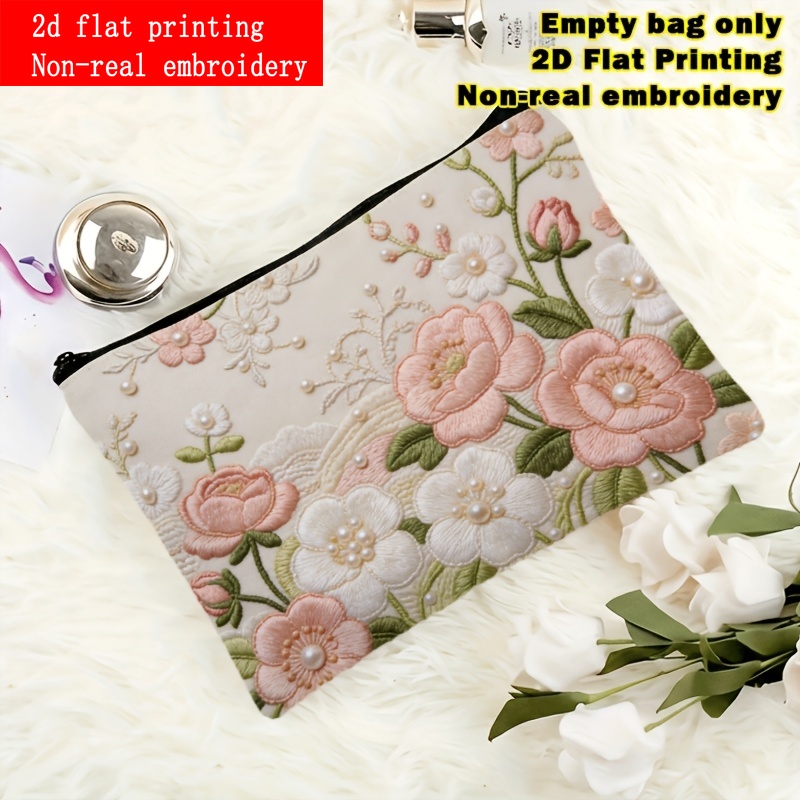 TEMU Sac de Cosmétique imprimé 2D plat, 1 pièce, motif et blanc esthétique et élégant, non réaliste, fermeture éclair durable, pochette cosmétique