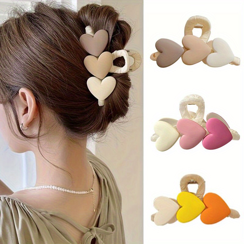 

3pcs Heart-shaped Hair Claw Clips - Sweet And Stylish Ponytail Holders For Women And