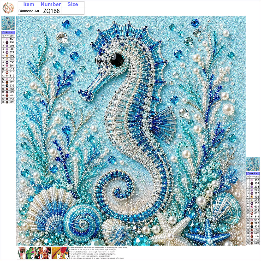 TEMU Sapphire Seahorse Pearl Art Kit For Adults, Blue Ocean Diamond Painting Craft, Coastal Wall Decor, Sea Life Lover Gift (unframed)