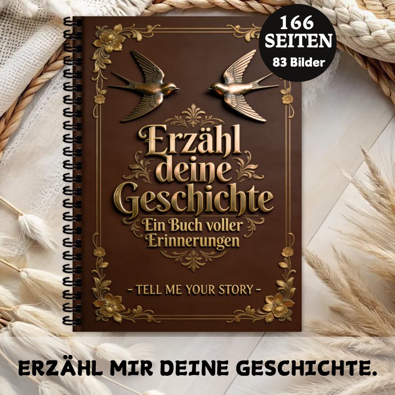 A Single A5 Journal ' Life Story' From Germany, Featuring A Mother's Day Gift Notebook With A Golden Ornament And A Swallow Design, Serving As A Retro Keepsake Diary