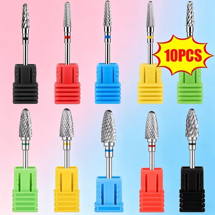 TEMU Set da 10 punte professionali per trapano elettrico per unghie, adatte per la rimozione dello gel, // Punta a grana grossa/media/fine con punta