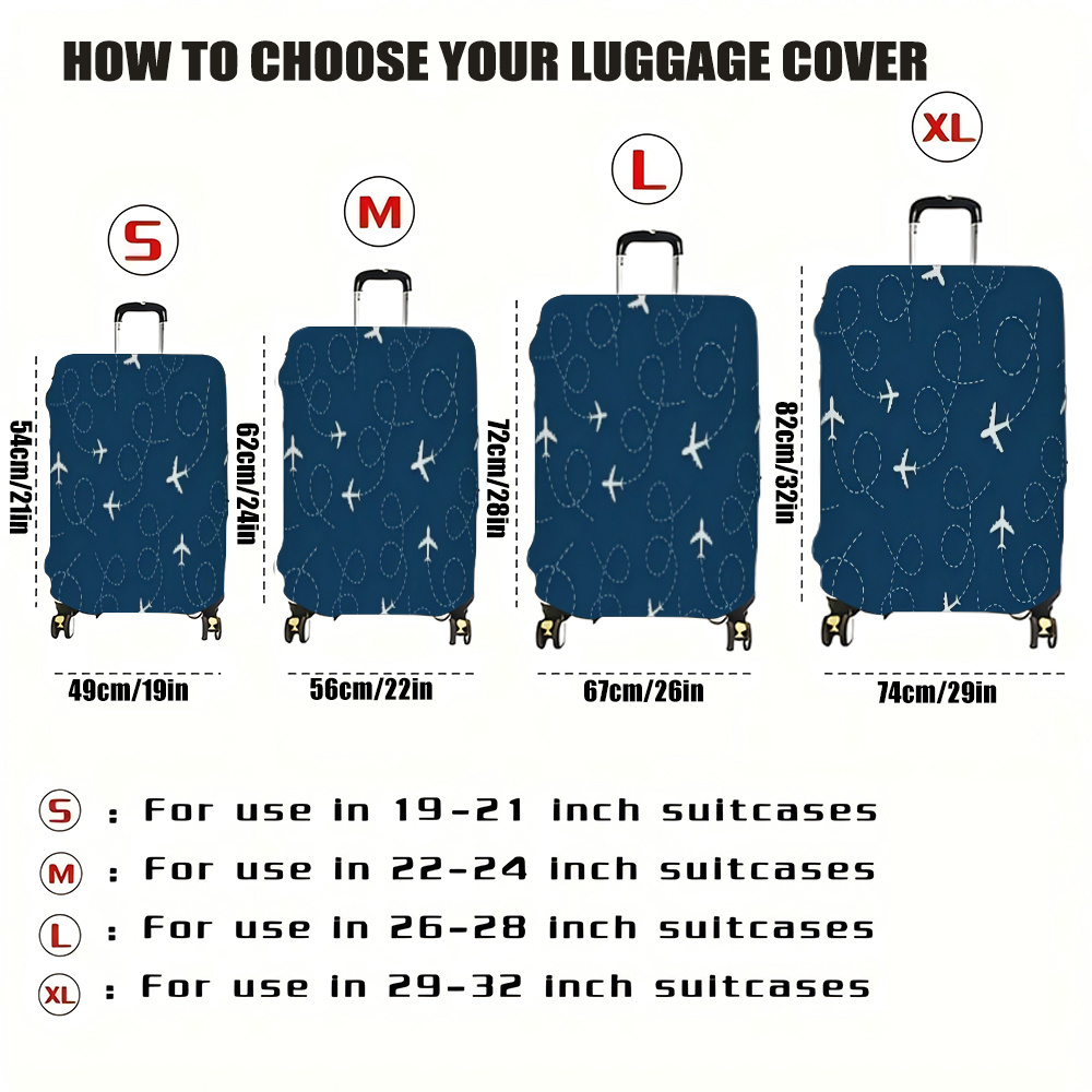TEMU 1pc, Minimalist Style Printed Elastic Suitcase Cover, Creative Airplane Pattern Travel Bag Cover, Practical Durable Washable Trolley Case