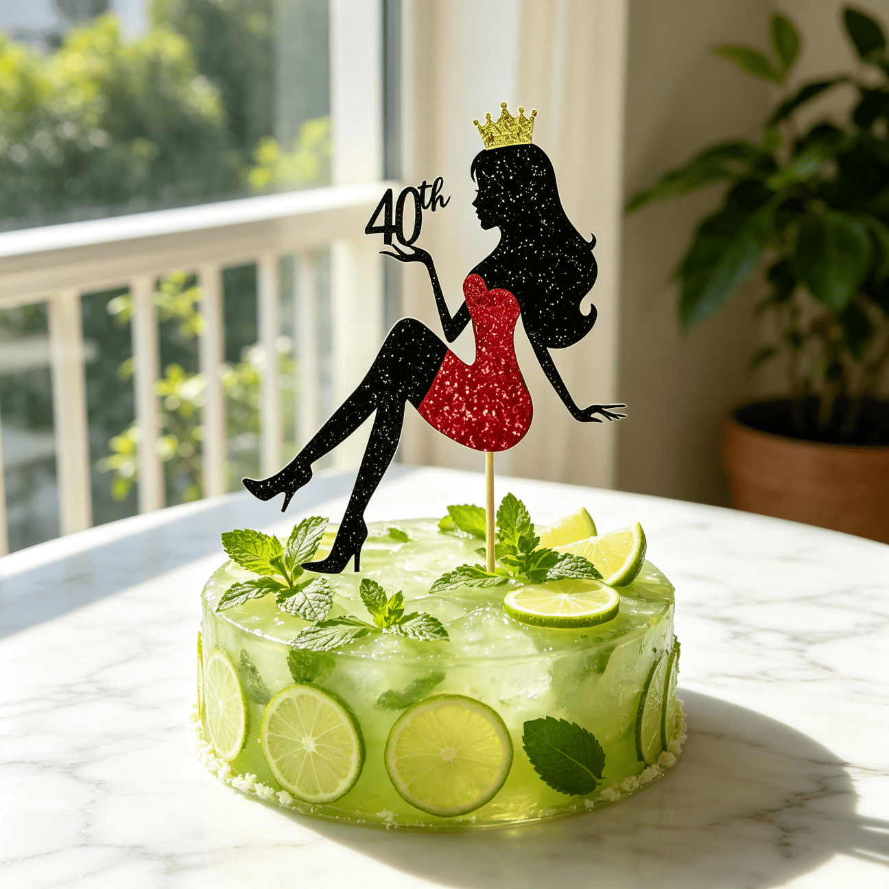 TEMU 1pc Black Red Glitter 40th Birthday Woman Cake Topper With Crown And High Heel Silhouette, Party Decorations, Halloween Thanksgiving Christmas