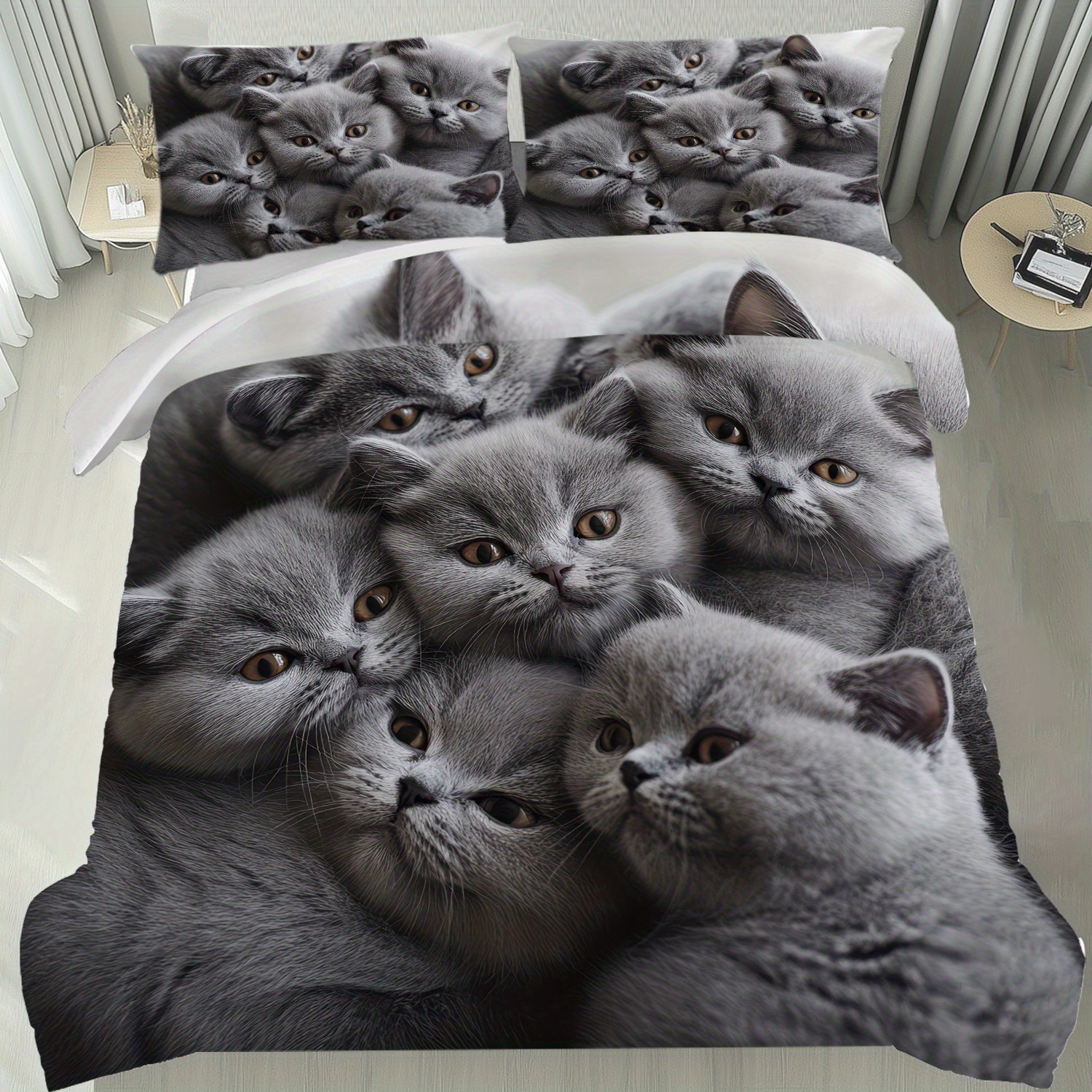 TEMU Mokalala 2/ 3pcs Cuddly Gray Kittens Duvet Cover Set, 1 Quilt Cover   2 Pillowcases, Modern And Chic Bedroom Decor An Vibrant Bedding Set,
