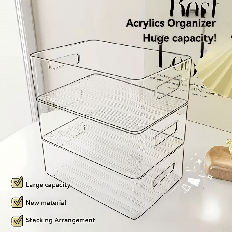 TEMU Large Capacity Storage Box, Suitable For Home And Kitchen Use, Stackable Transparent Plastic Storage Box, Transparent Acrylic Storage Box,